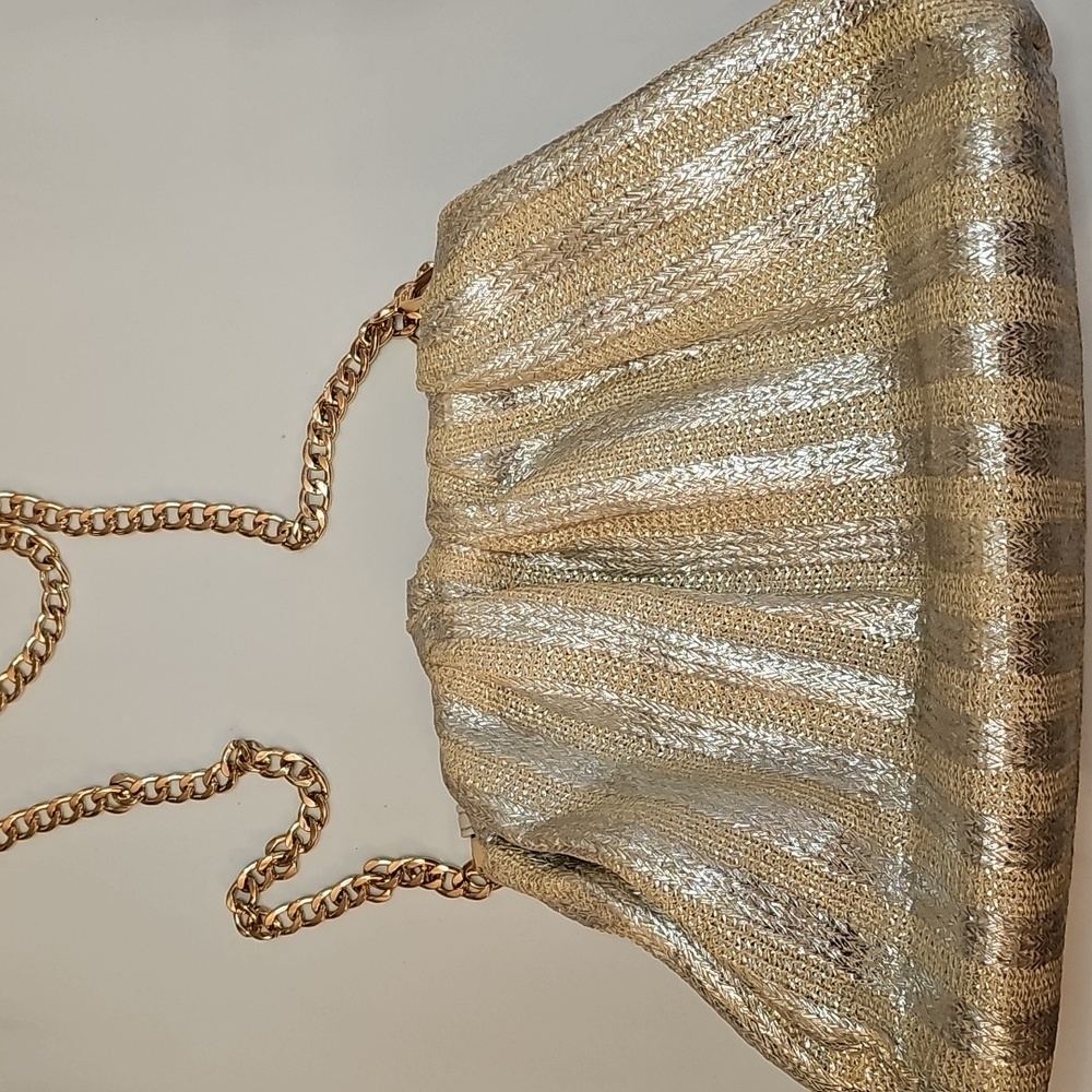 Gold Pleated Chain Wristlet Clutch